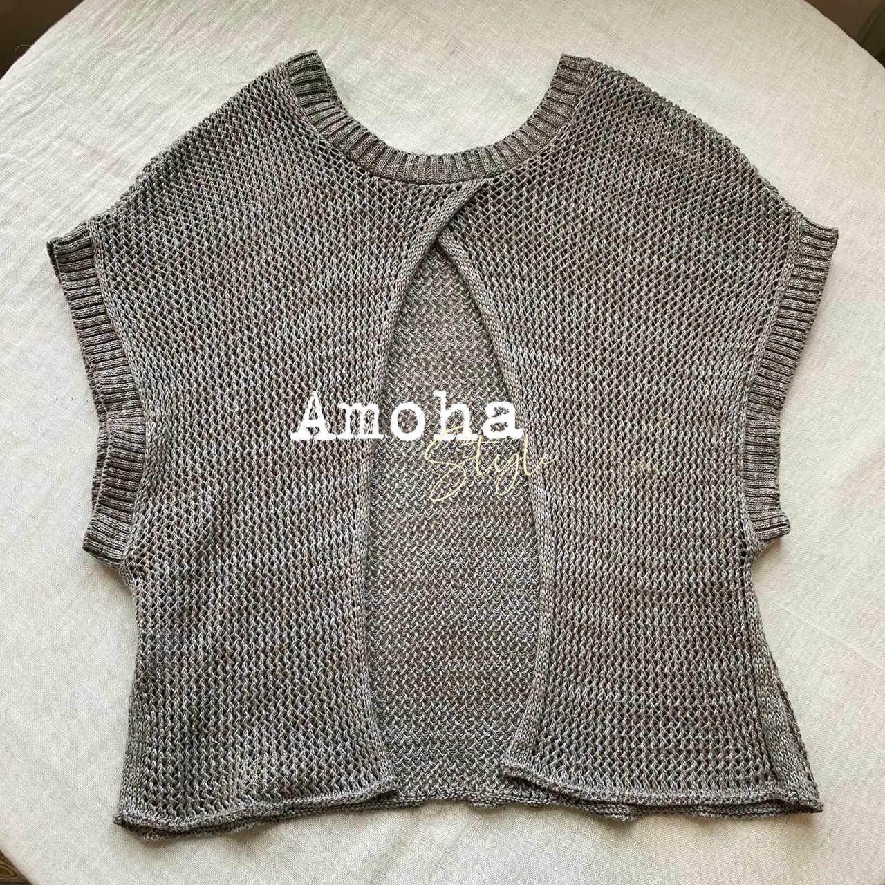 Amoha純棉針織短版兩面穿上衫-古典灰綠